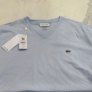 Lacoste Pale Blue V‑Neck Tee with Green Crocodile Logo